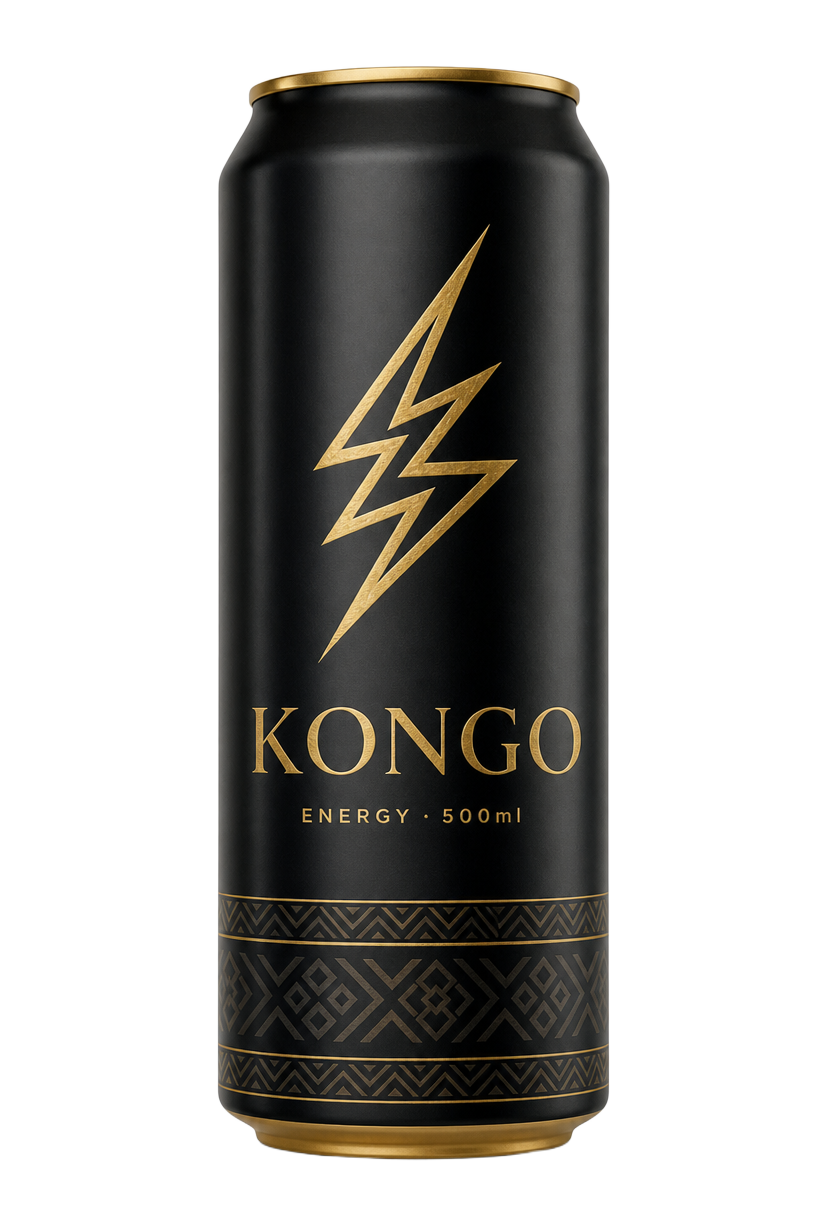 Kongo Energy Drink 500ml black can with gold lightning emblem